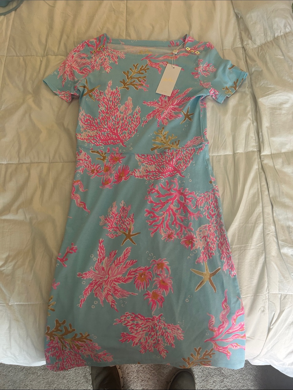 Lilly Pulitzer Aqua Pink Coral Print dress Bray UPF 50